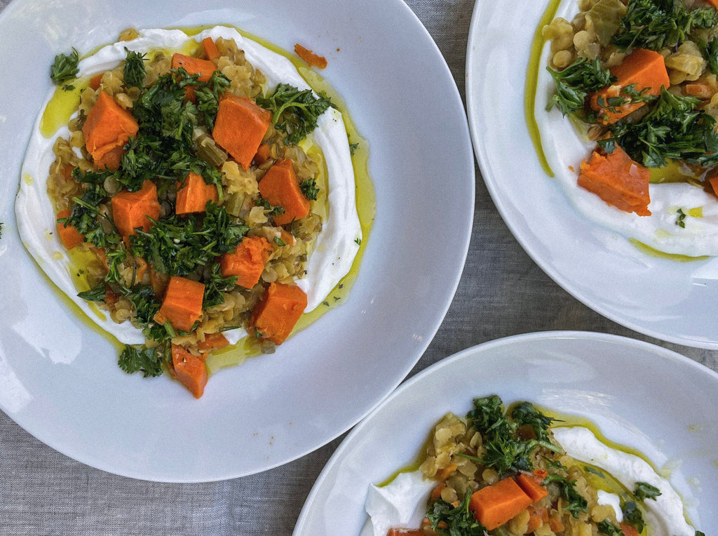 Lentil Sweet Potato with Greek Yogurt - Lentil Sweet Potato Medley