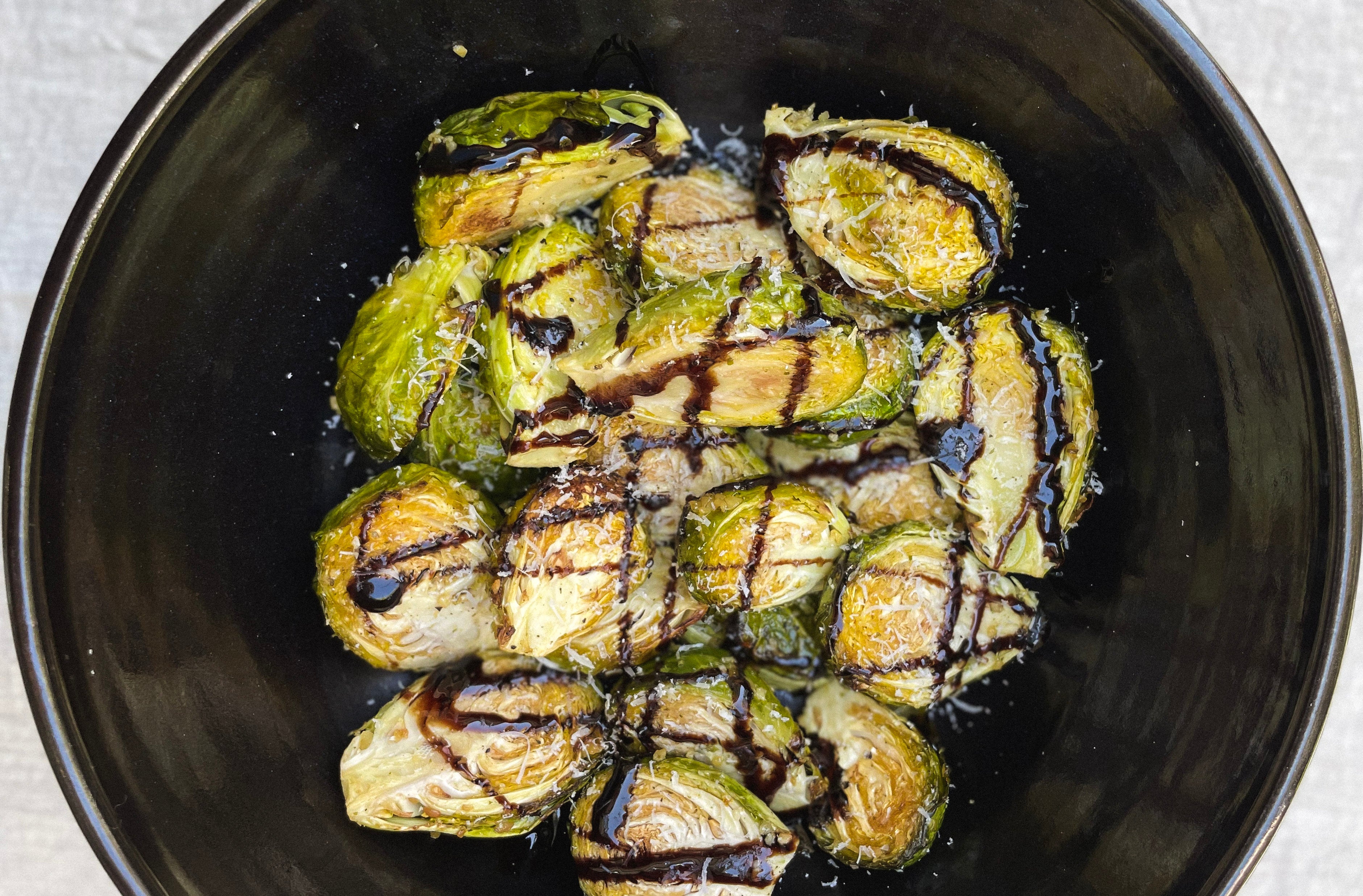 Roasted Garlic Parm Brussels